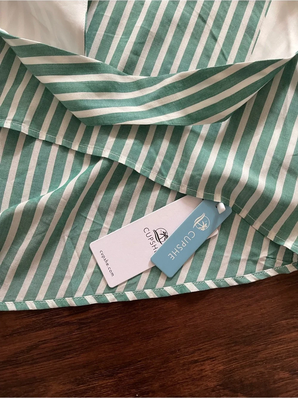 Cupshe Aileen Green & White Striped V-Neck, Back Tied High-Low Midi Dress Small